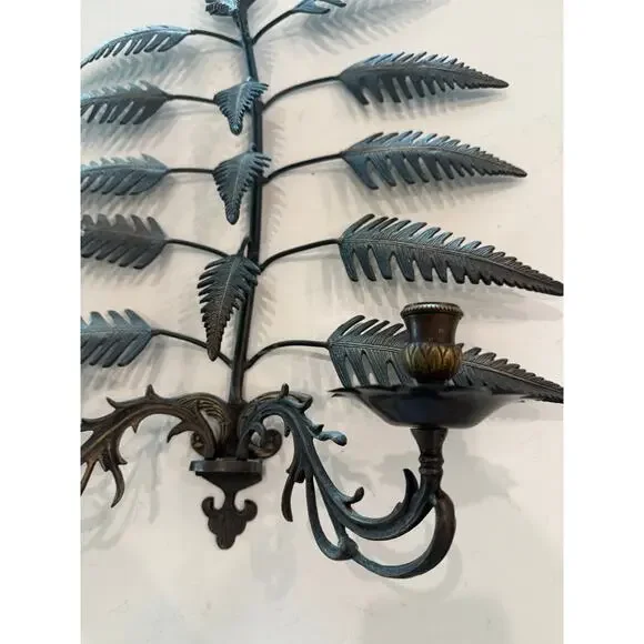 Metal Wall Sconce Decorative Two-Candle Holder Iron Leaf Ornate French Regency - Picture 4 of 9